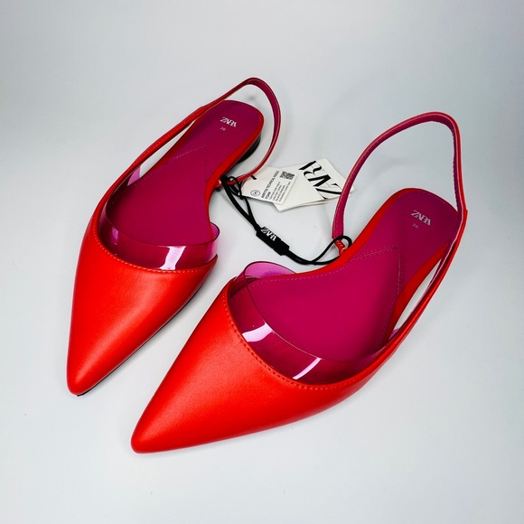 ZARA Pink & Orange Pointed Toe Slingback Sandals (36) 6 NWT - Picture 3 of 9